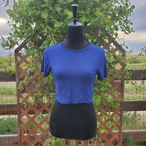 Pacsun Basics Lettuce Hem Crop Top Size Medium Navy Blue EUC
